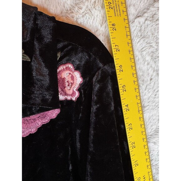Love 8 Jacket 1X Black Velvet Embroidered Full Zip Hooded Stretch Y2K Boho - Picture 12 of 13